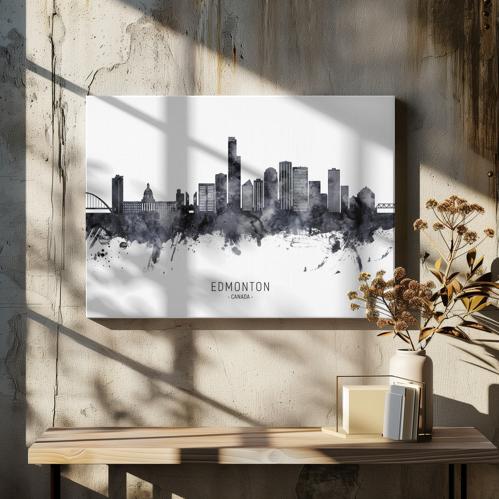 Wall art Edmonton Canada Skyline-48X36inches-In Black Floating Frame