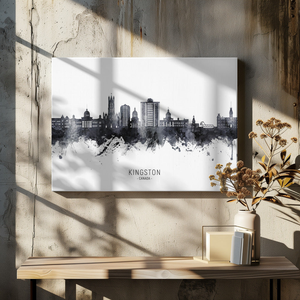 Wall art Kingston Canada Skyline-48X36inches-In Black Floating Frame