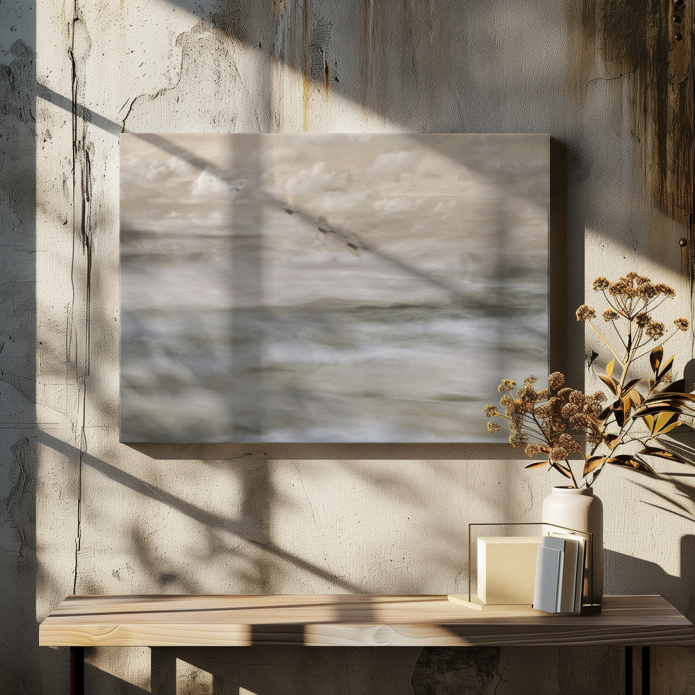 Artwork- Swans over sea-36X24inches-In White Floating Frame