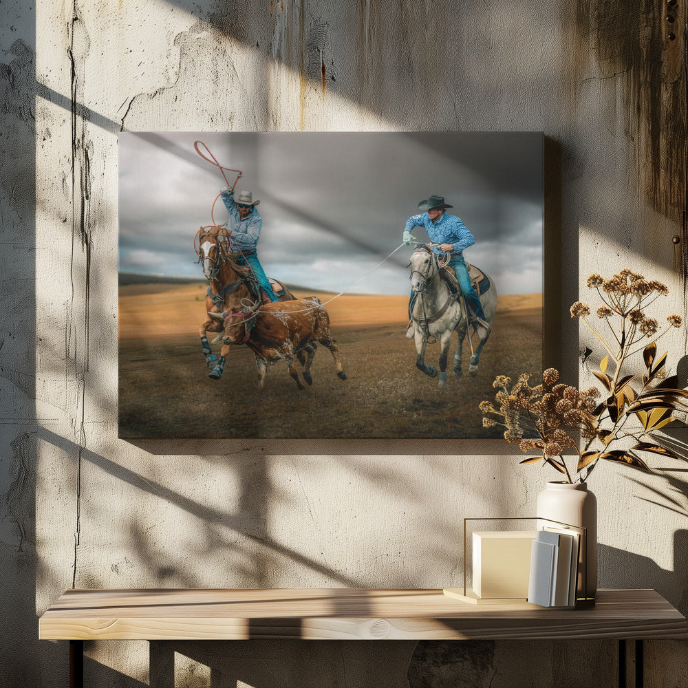 Team Roping Wall Artwork In White Floating Frame