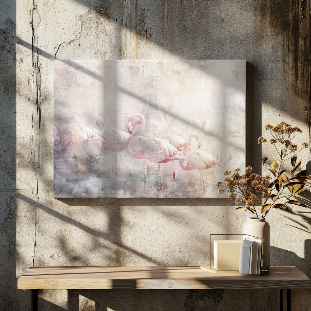 Flamingo Animal Vintage Art Illustration Wallart 10 Wall Artwork In White Floating Frame