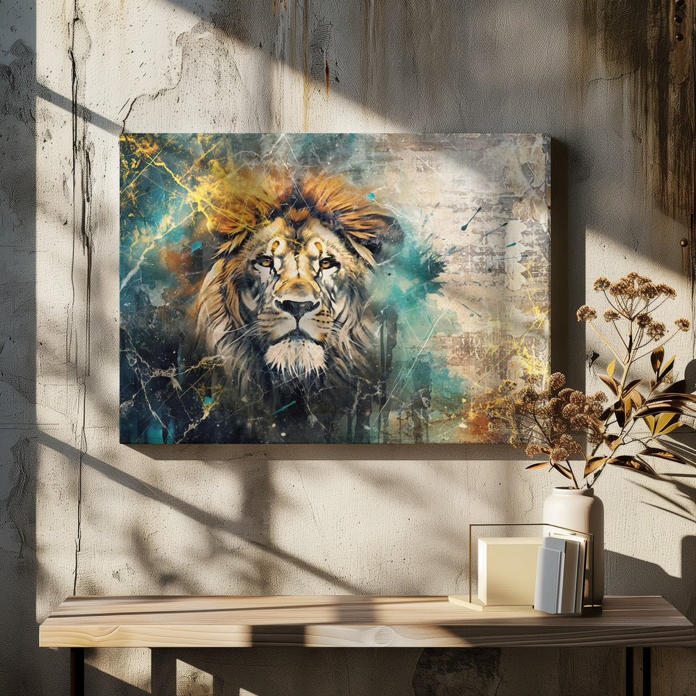 Artwork Lion Animal Vintage Art Illustration Wallart 0848X36inches- Black Frame
