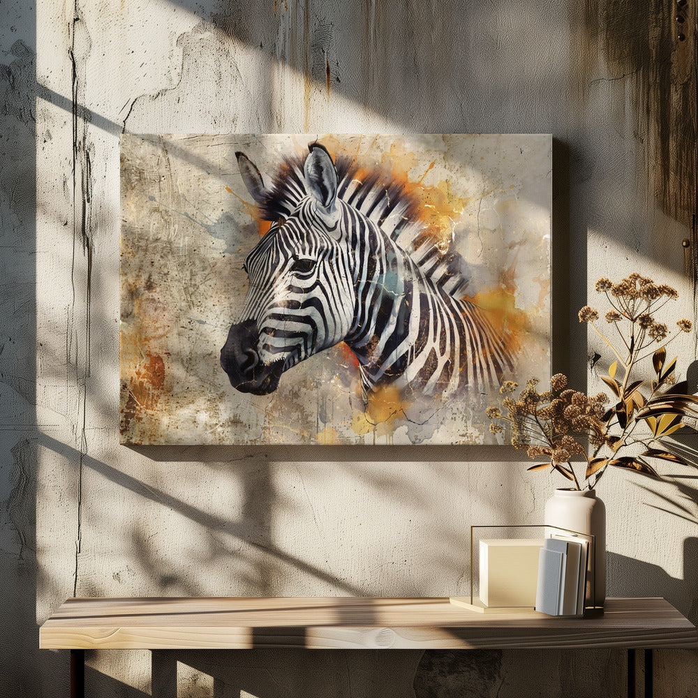Zebra Animal Vintage Art Illustration Wallart 06 Wall Artwork In White Floating Frame