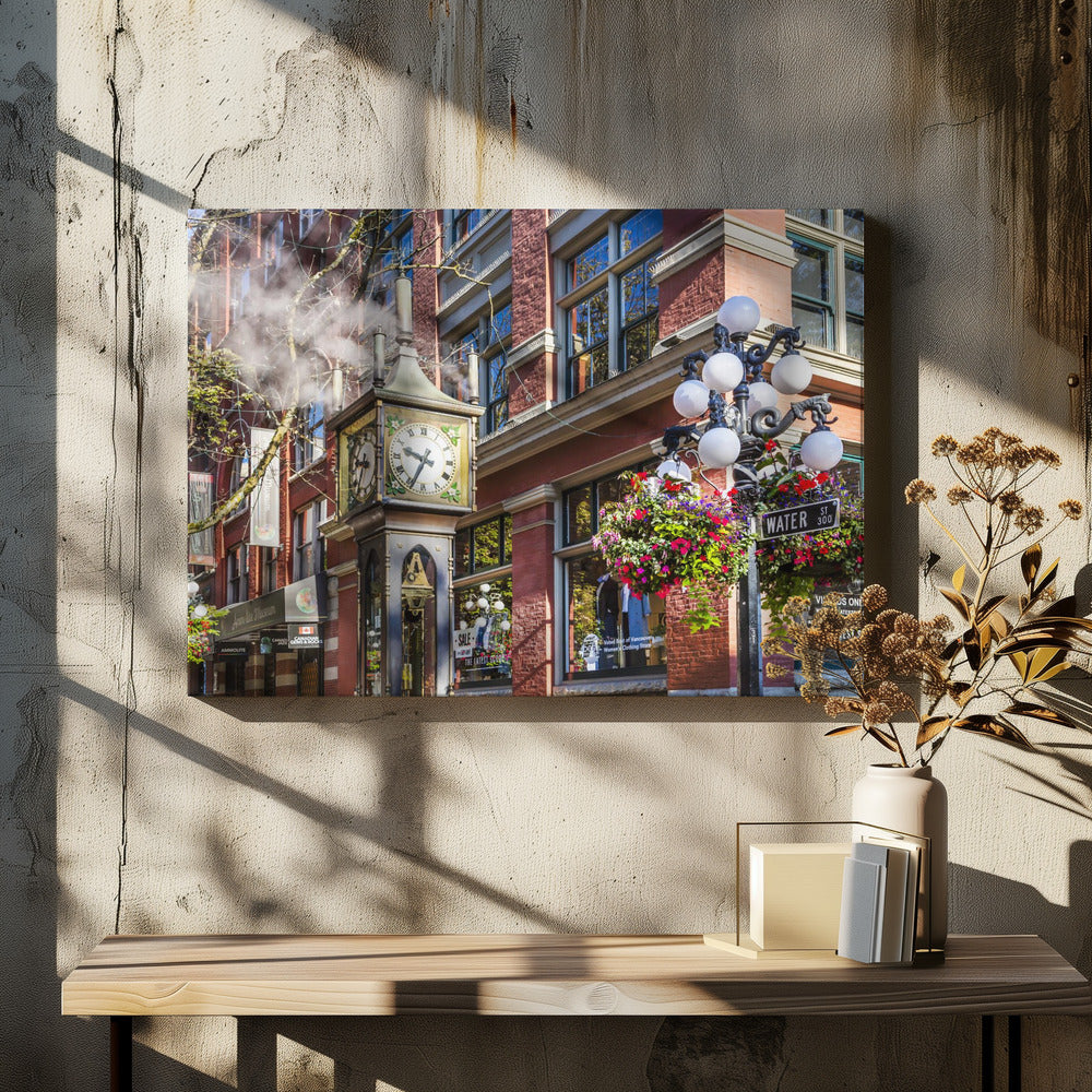 Wall art Historic Gastown Steam Clock in Vancouver-48X36inches-In Black Floating Frame