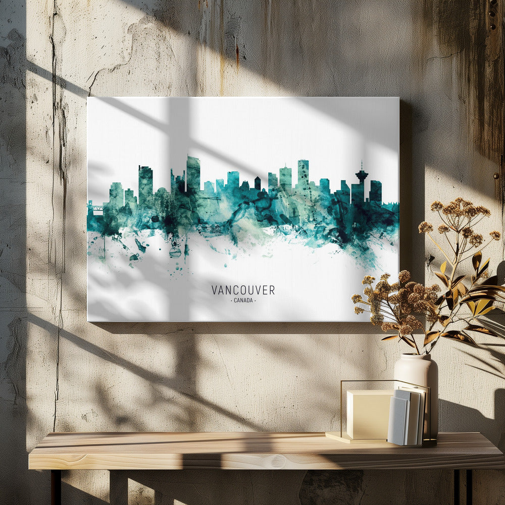 Wall art Vancouver Canada Skyline-48X36inches-In Black Floating Frame