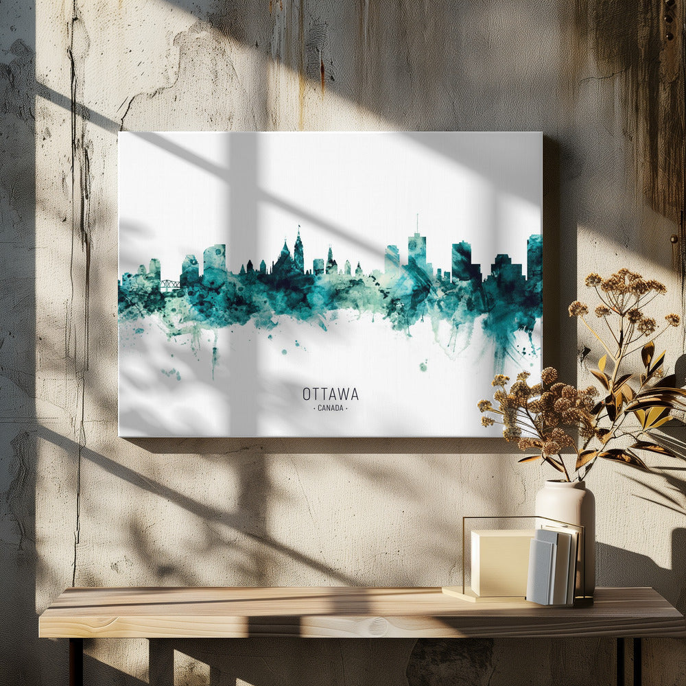 Wall art Ottawa Canada Skyline-48X36inches-In Black Floating Frame
