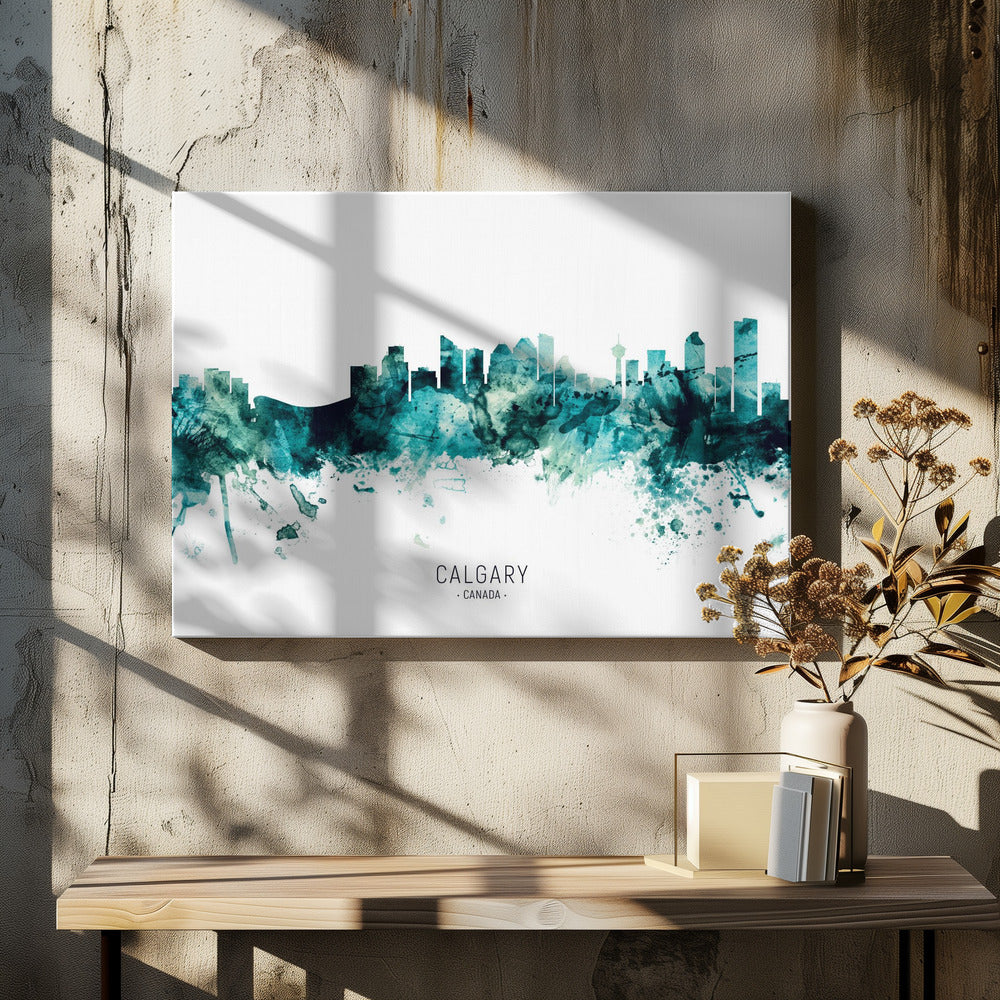 Wall art Calgary Canada Skyline-48X36inches-In Black Floating Frame