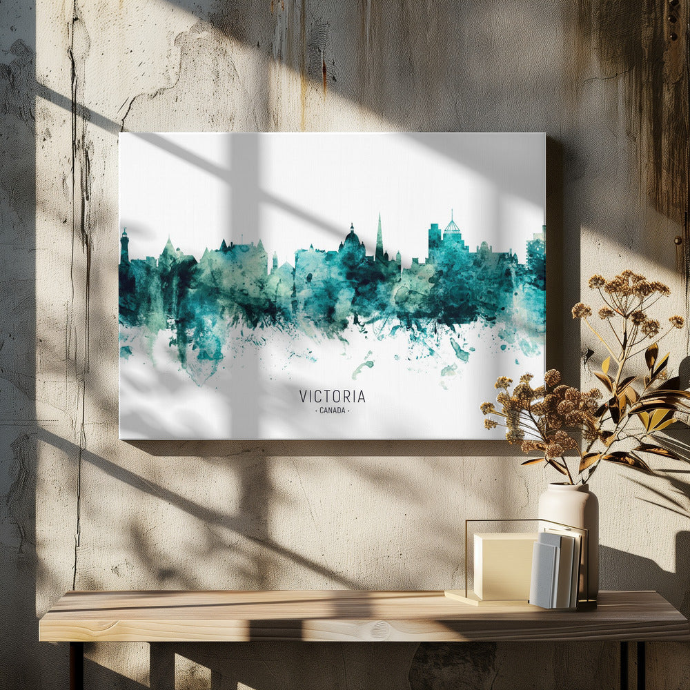 Wall art Victoria Canada Skyline-48X36inches-In Black Floating Frame