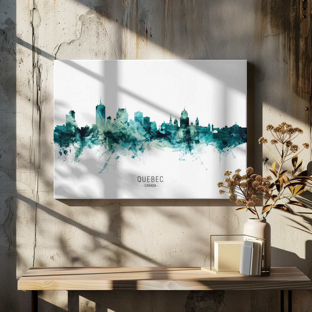 Wall art Quebec Canada Skyline-48X36inches-In Black Floating Frame