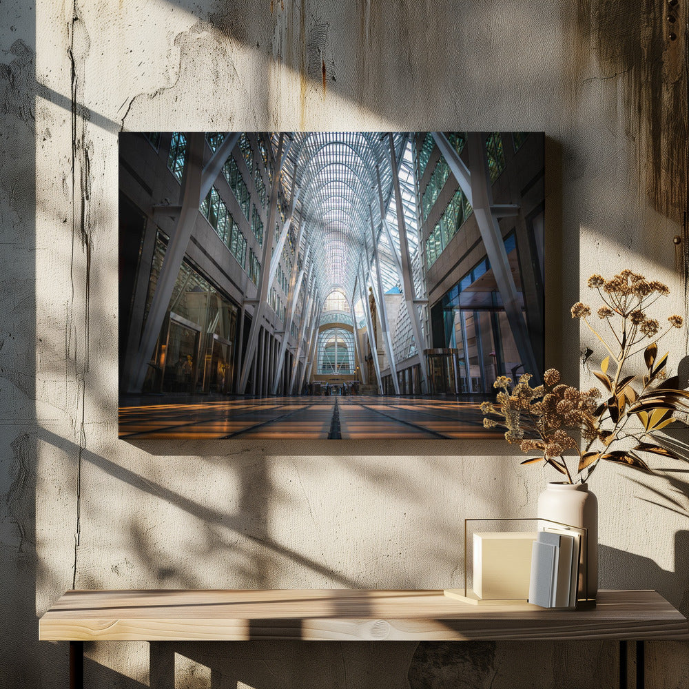 Wall art Brookfield Place, a poetic hymn of light & symmetry-48X36inches-In Black Floating Frame