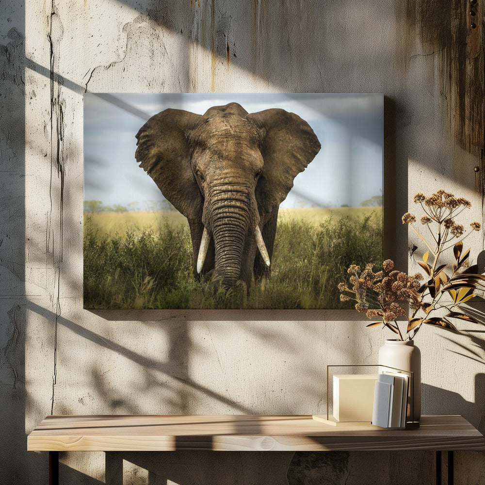 Artwork Encounters in Serengeti. Elephant48X36inches- Black Frame