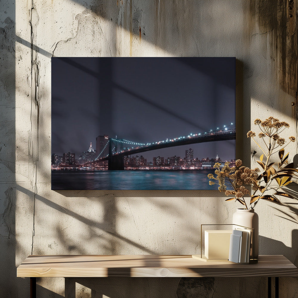 Artwork Manhattan Skyline and Brooklyn Bridge48X36inches- Black Frame
