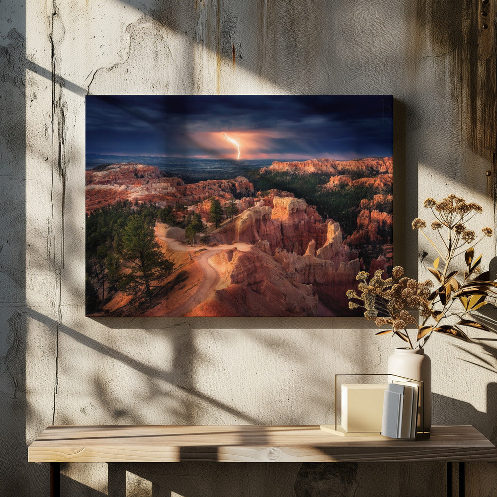 Lightning over Bryce Canyon Wall Artwork In Black Floating Frame