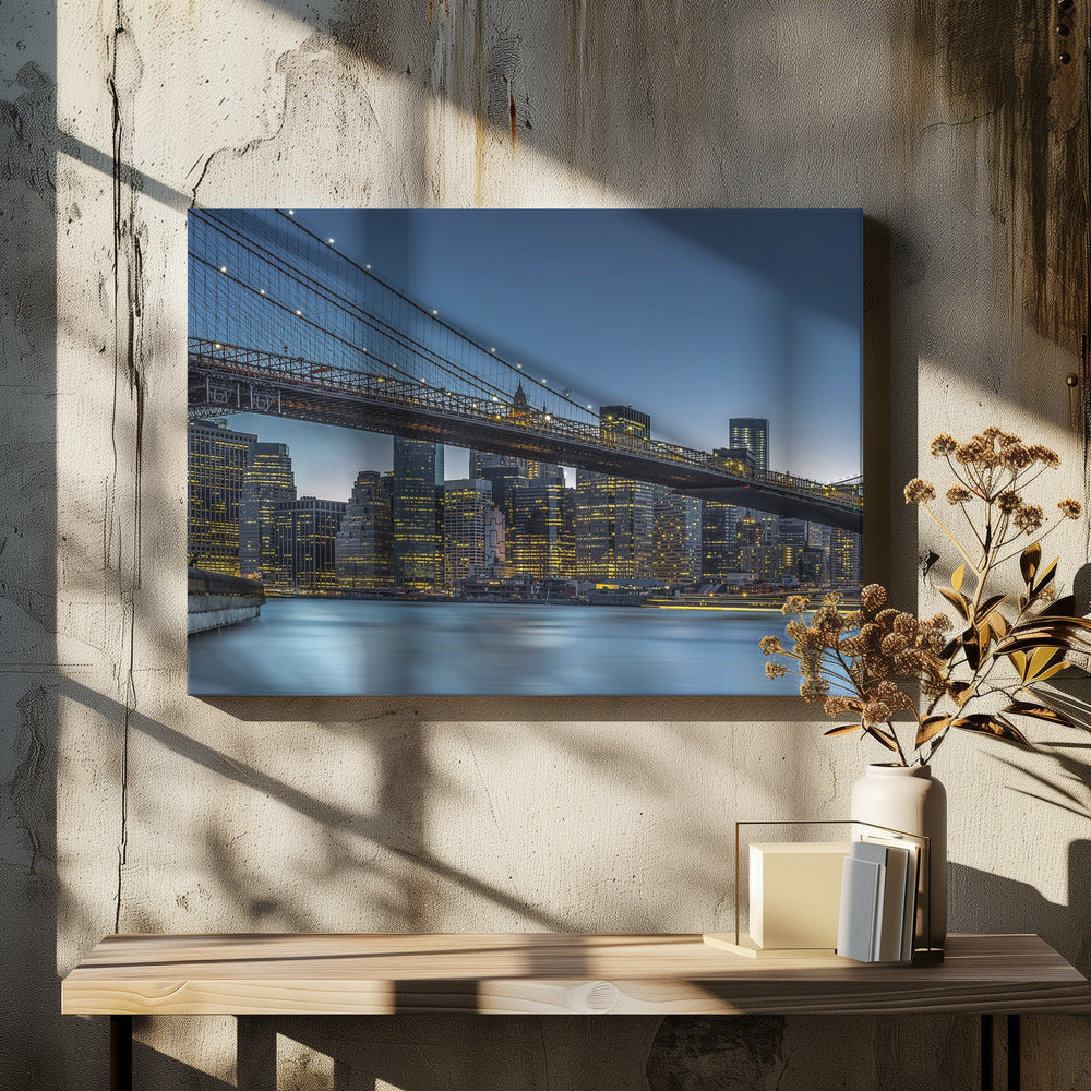 Artwork New York - Blue Hour over Manhattan48X36inches- Black Frame