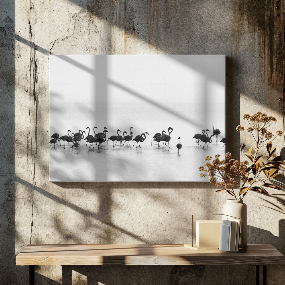 Artwork Flamingos48X36inches- Black Frame