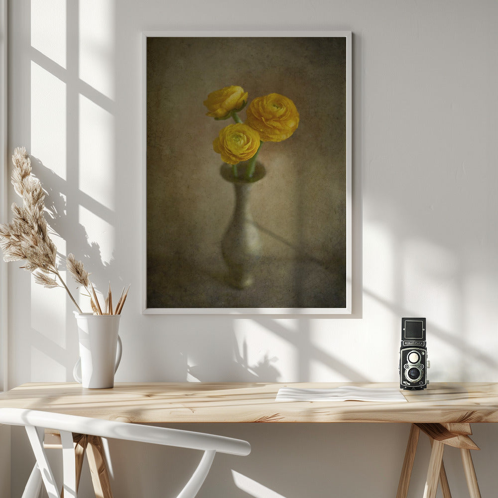 Yellow buttercups Wall Artwork In White Floating Frame