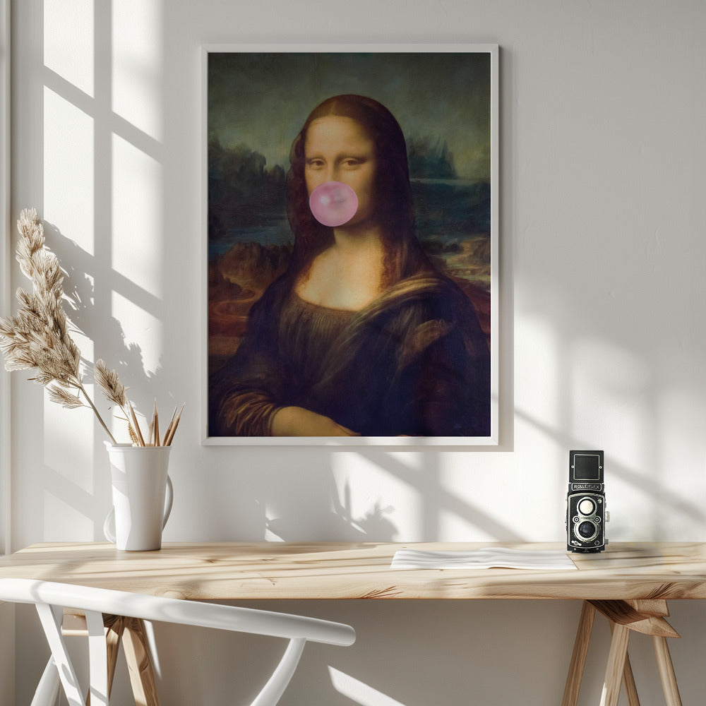 Mona Lisa Bubble Gum Wall Artwork In Black Floating Frame