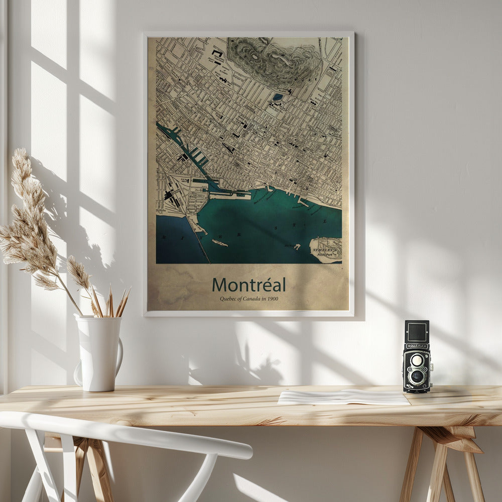 Wall art Montreal map-36X48inches-In White Floating Frame