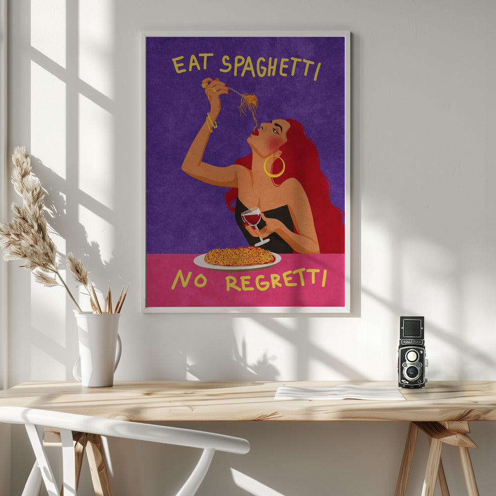 Eat spaghetti no regretti Wall Artwork In White Floating Frame