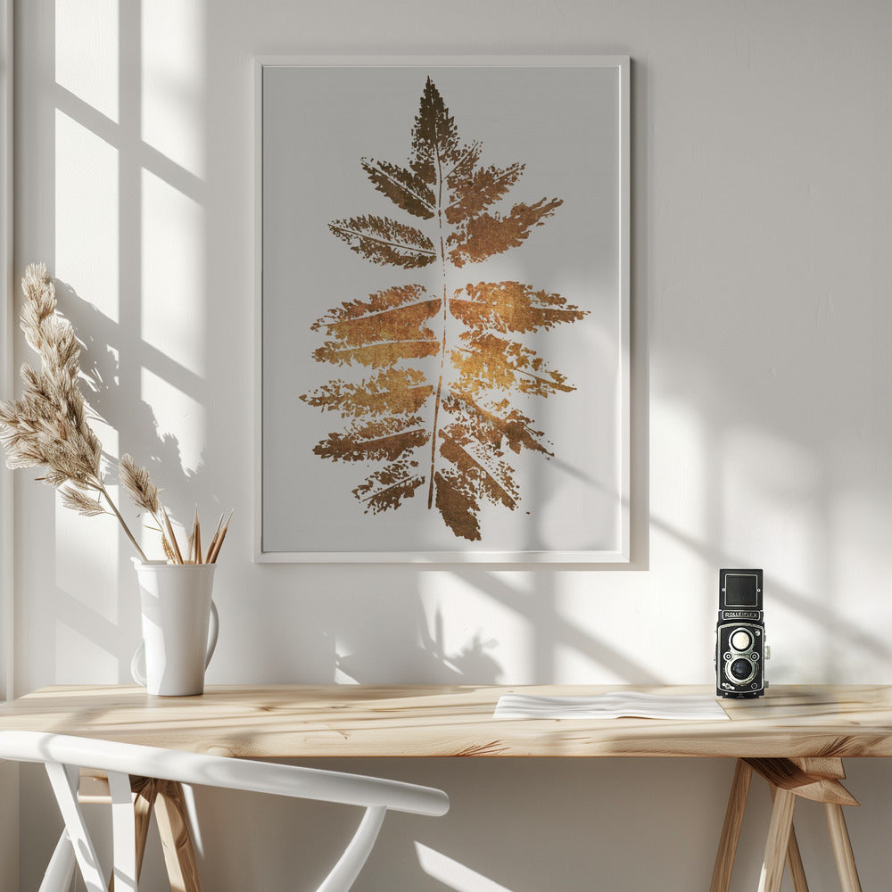 Artwork- Oak Leaf Print (gold)-24X36inches-In White Floating Frame