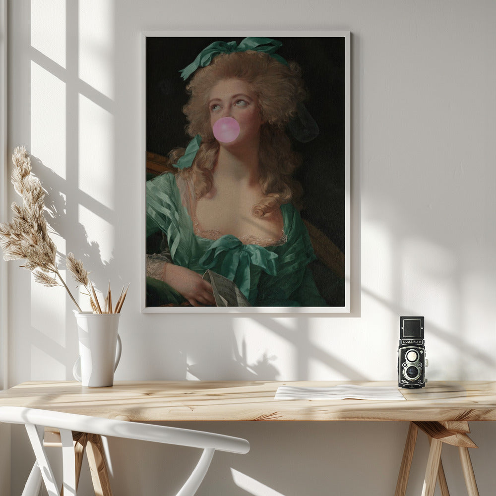Artwork Madame Bubble-Gum36X48inches- White Frame