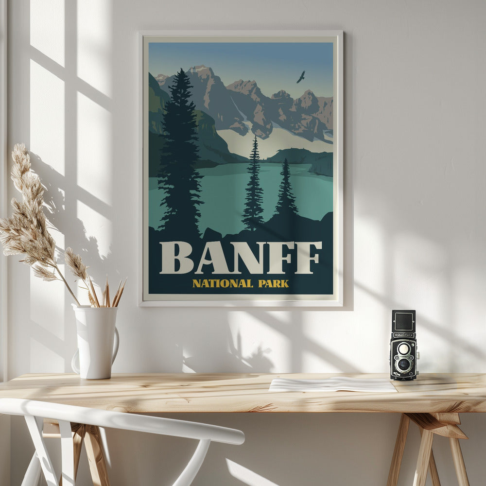 Wall art Banff National Park Travel Print-36X48inches-In White Floating Frame