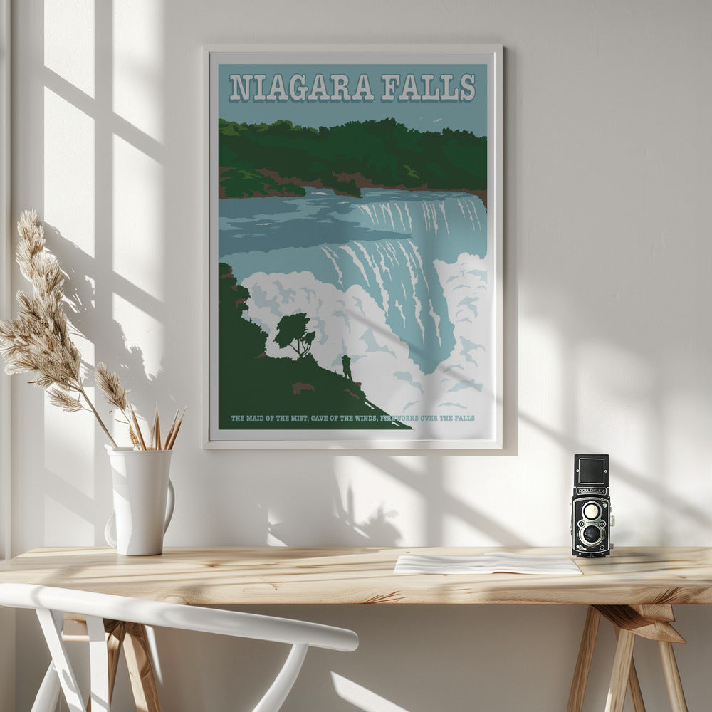 Wall art Niagara FallsTravel Print-36X48inches-In White Floating Frame