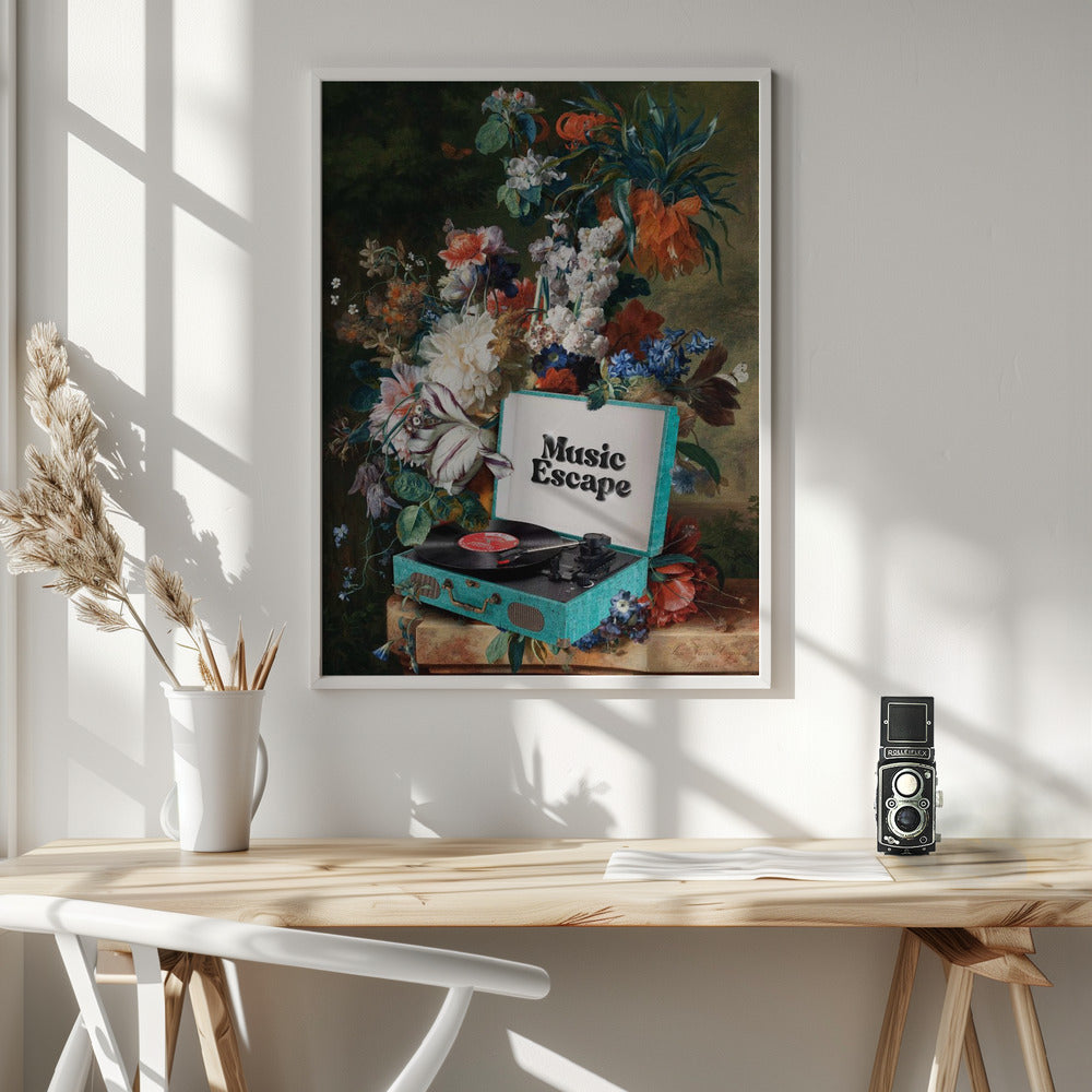 Music Escape-  Wall Artwork In White Floating Frame