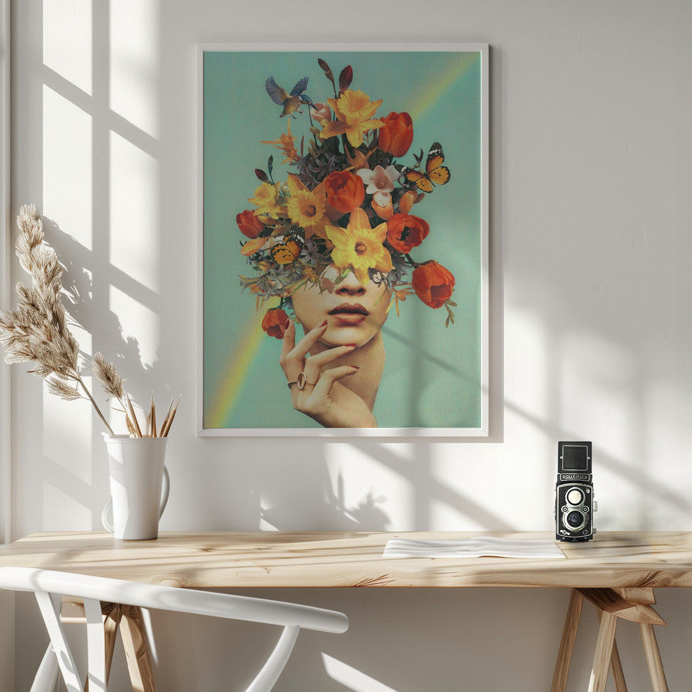 Wall art Baby's in bloom - Rainbow, flowers, birds & butterflies
