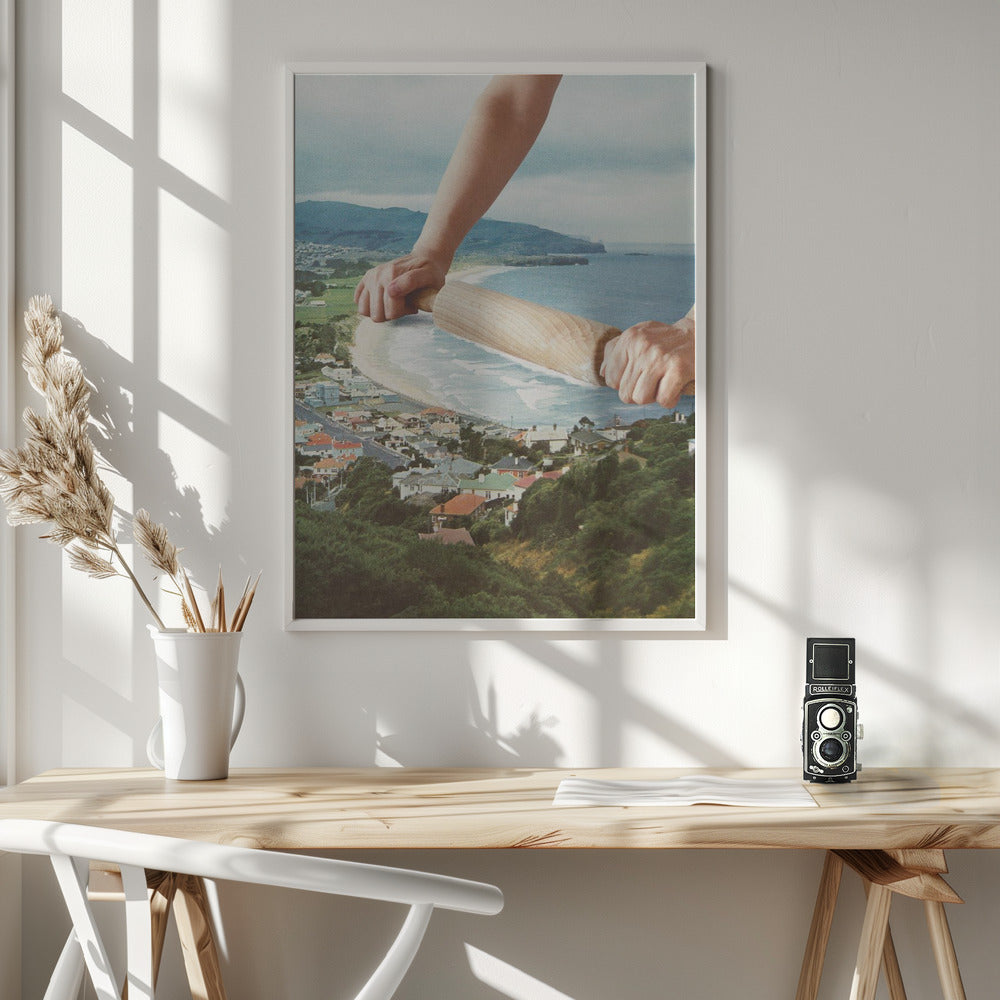 Waves Roller Wall Artwork In White Floating Frame