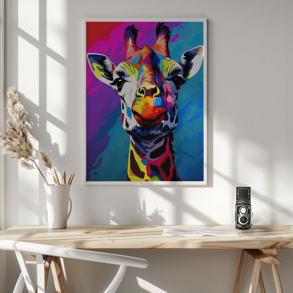 Giraffe Pop Art Wall Artwork In White Floating Fame