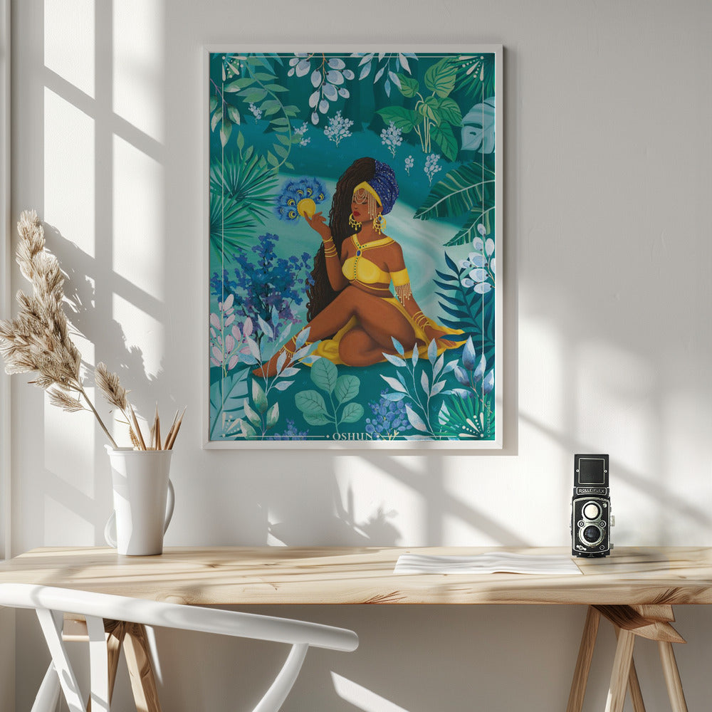 Oshun Orisha Goddess  Wall Artwork In White Floating Frame