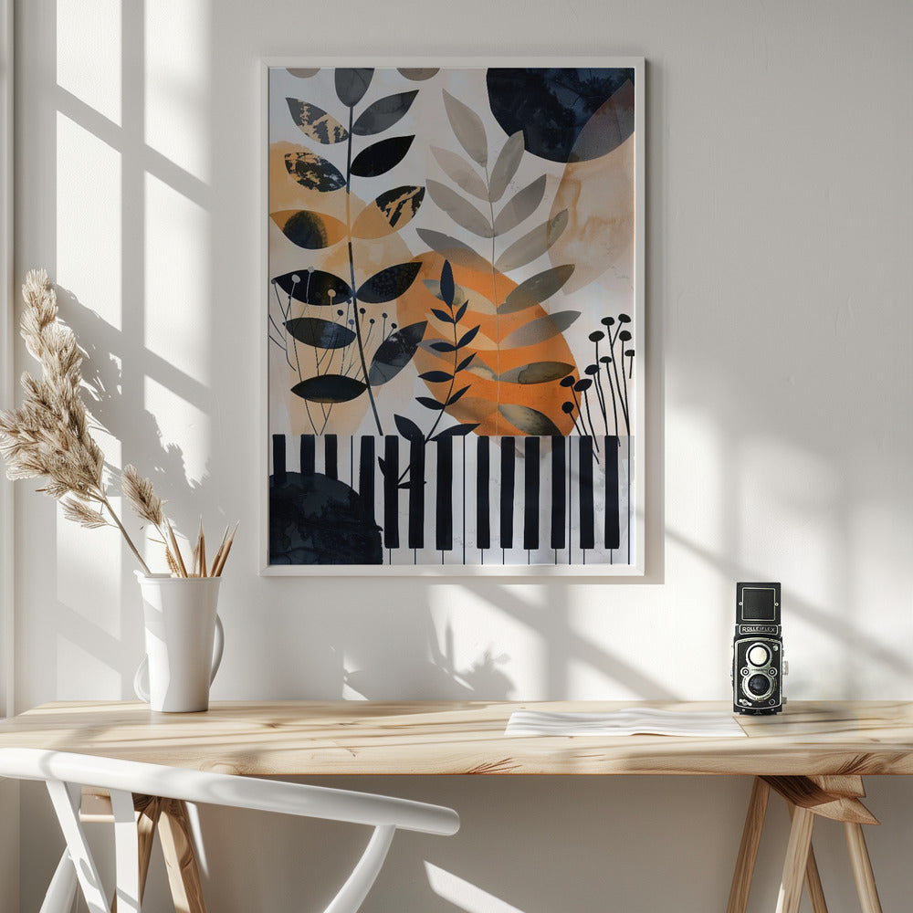 Muzyka Piano 1- -Music Poster Wall Artwork In White Floating Frame