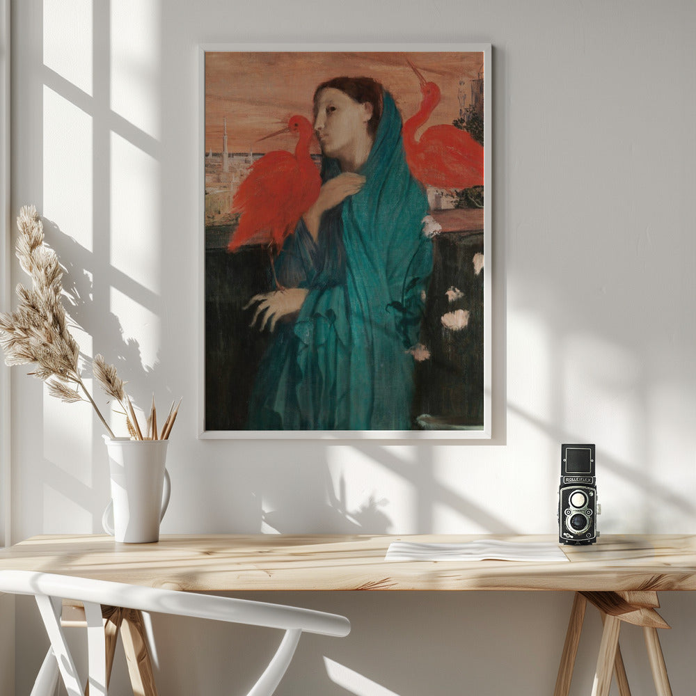 Young Woman With Ibis Wall Artwork In White Floating Frame