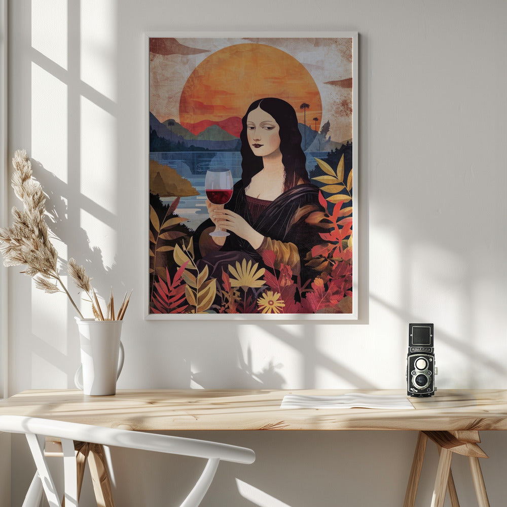 canvas prints Mona Lisa Chill Out  Watercolor Digital Painting36X48inches- White Frame