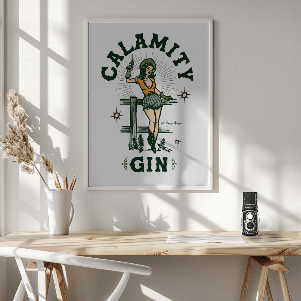 Calamity Gin Funny Retro Western Cowgirl Art Wall Artwork In Black Floating Frame
