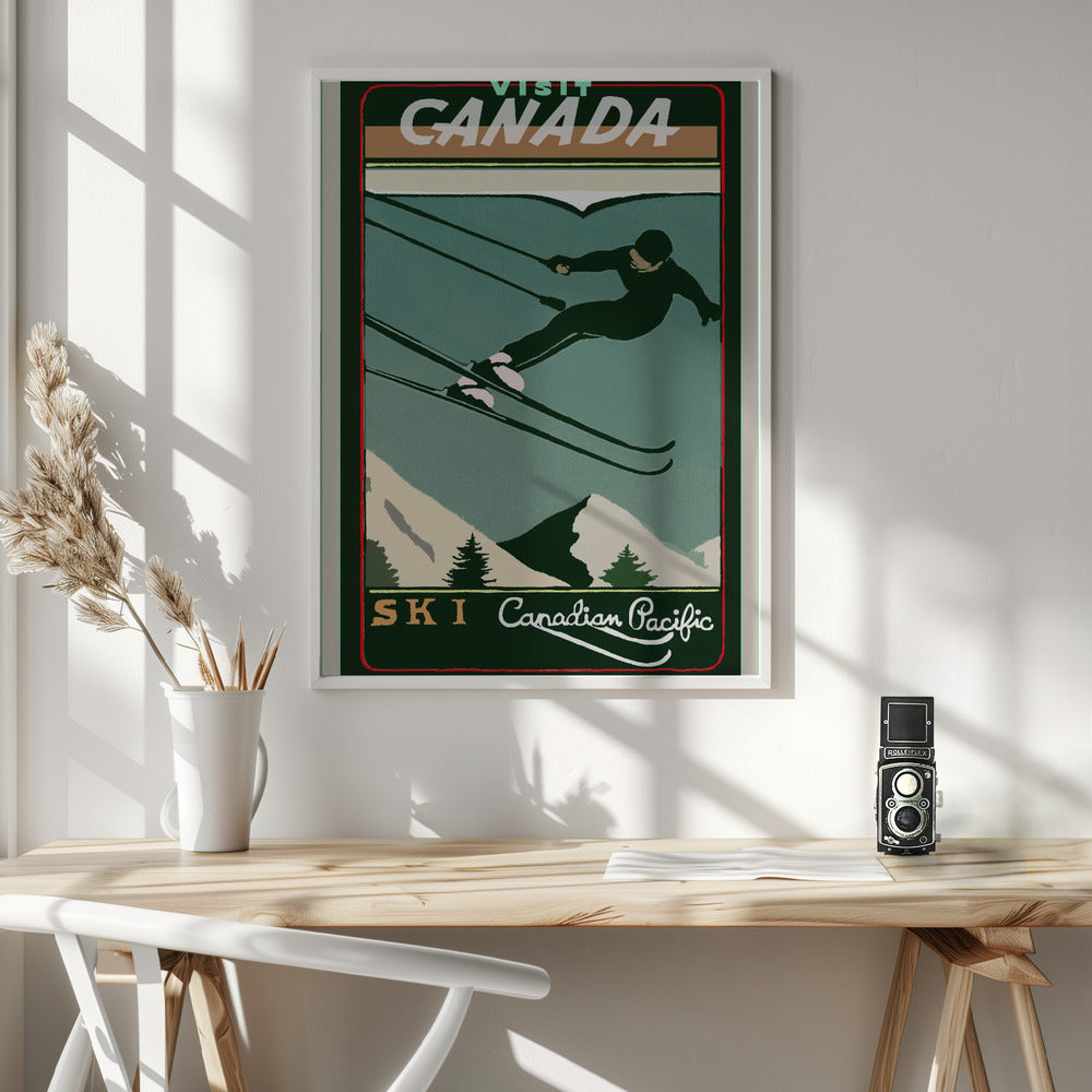 Wall art Winter Tourism: Vintage Ski Canada Poster-36X48inches-In White Floating Frame