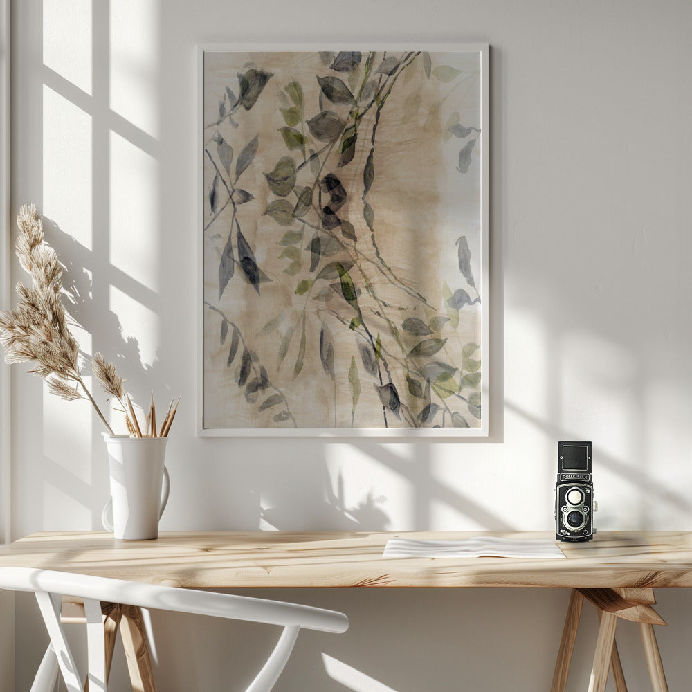 Artwork- Colour Washed Leaves No8-24X36inches-In White Floating Frame