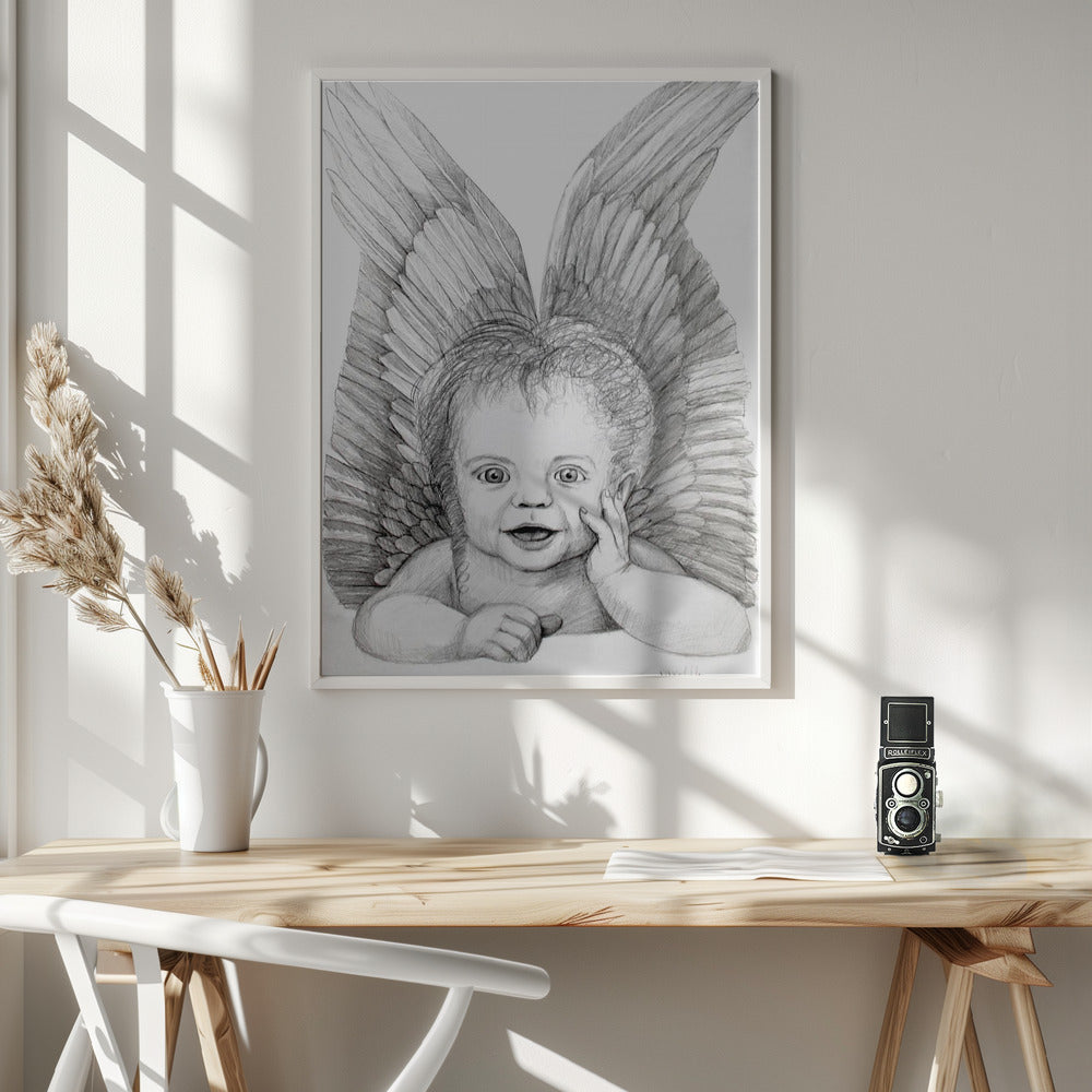canvas prints Cherubic Baby Angel36X48inches- White Frame