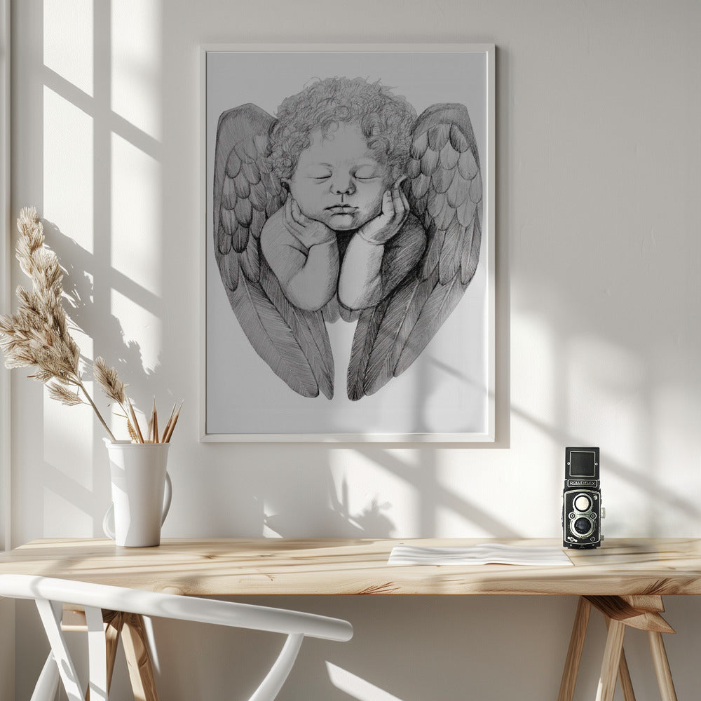 canvas prints Sleeping Cherub With Curly Hair36X48inches- White Frame
