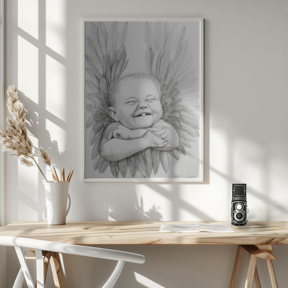 canvas prints Joyful Baby With Angelic Wings36X48inches- White Frame
