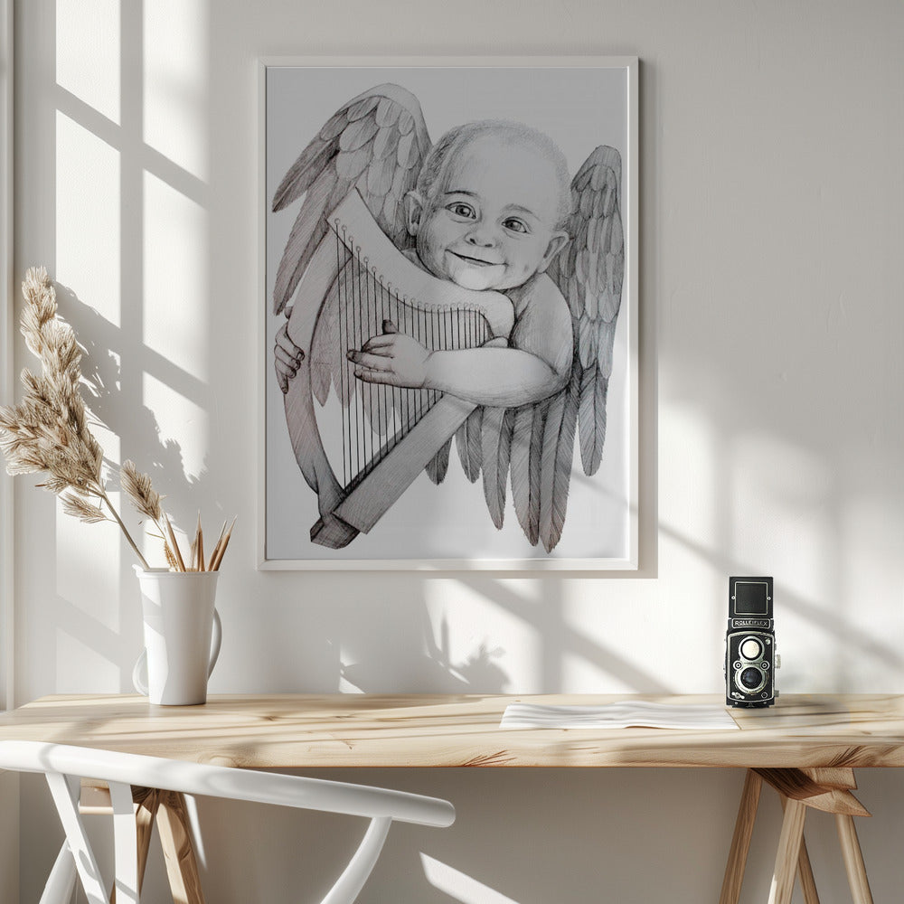 canvas prints Joyfully Playing A Harp36X48inches- White Frame