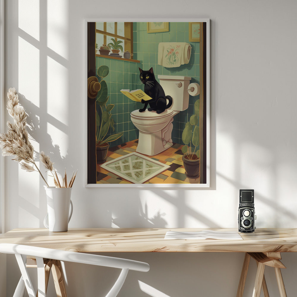 canvas prints Toilet Cat36X48inches- White Frame