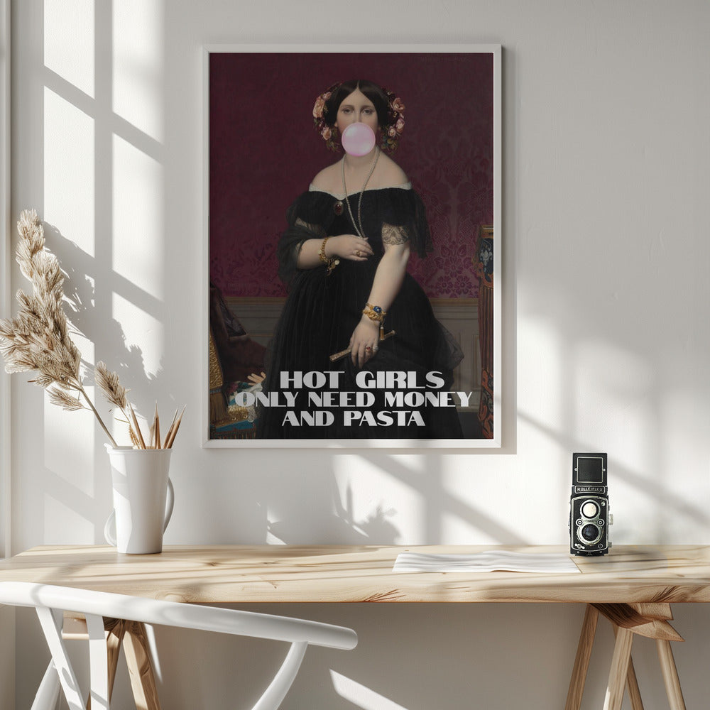canvas prints Hot Girls Only Need Money and Pasta36X48inches- White Frame