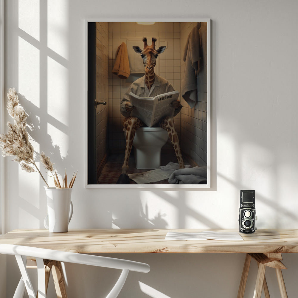 canvas prints Giraffe In the Toilet36X48inches- White Frame