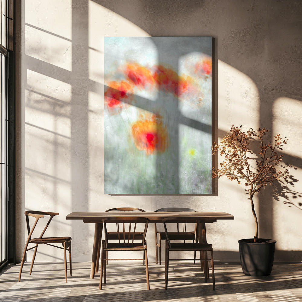Red Corn Flowers Wall Artwork In White Floating Frame