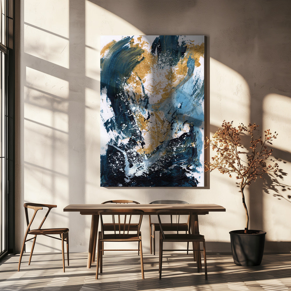 Golden Sea Wall Artwork In White Floating Frame