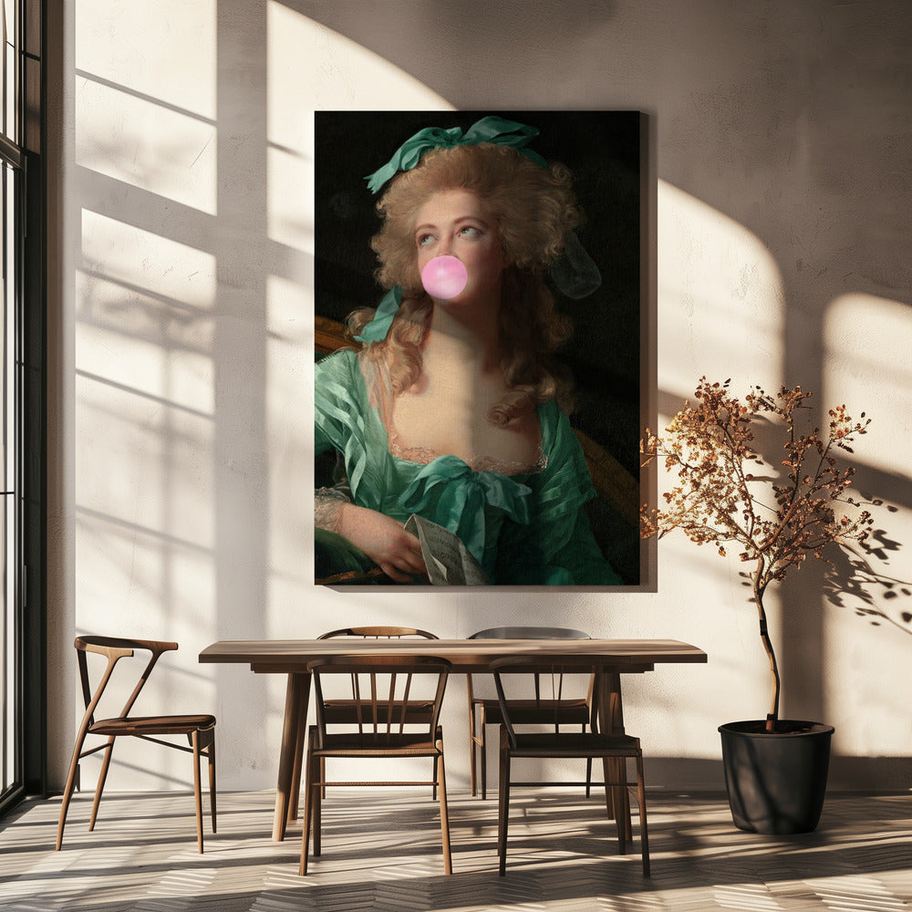 Artwork Madame Bubble-Gum36X48inches- Black Frame