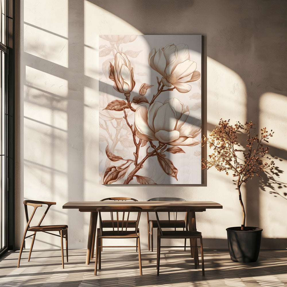 Beige Flowers 1 Wall Artwork In White Floating Frame