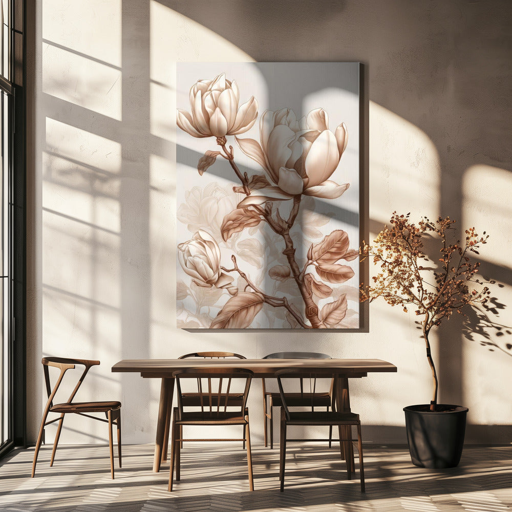 Beige Flowers 3 Wall Artwork In White Floating Frame